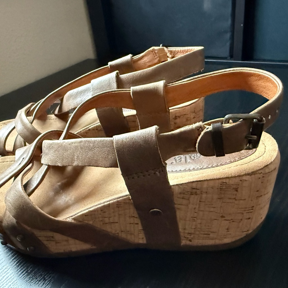 Bussola Tan Leather Cork Wedge Sandals | Size 7 | Like New - Picture 6 of 7